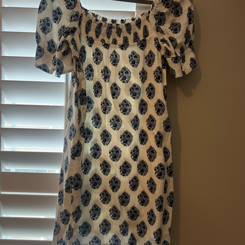 J. Crew Navy and Cream Patterned Mini Dress